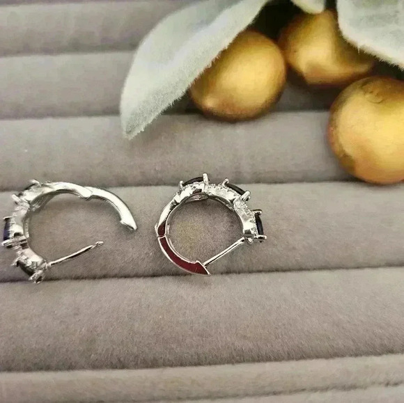 Elegant fashion, small hooped, earrings, sexy mentalist style, elegant blue gems - Picture 4 of 5